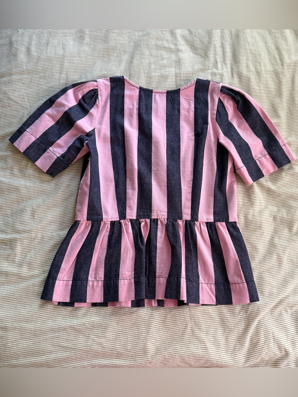 Damson Madder Pink & Navy Striped Button Front Peplum Top - Picture 5 of 5